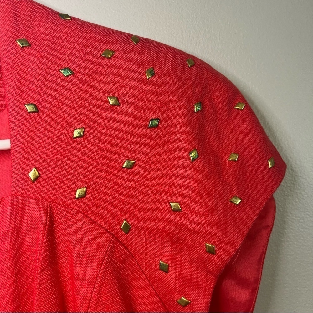 NEW Liz Claiborne 100% Linen Shift Dress Gold Studs Square Neck Petite Sz 2 Red - Picture 4 of 15